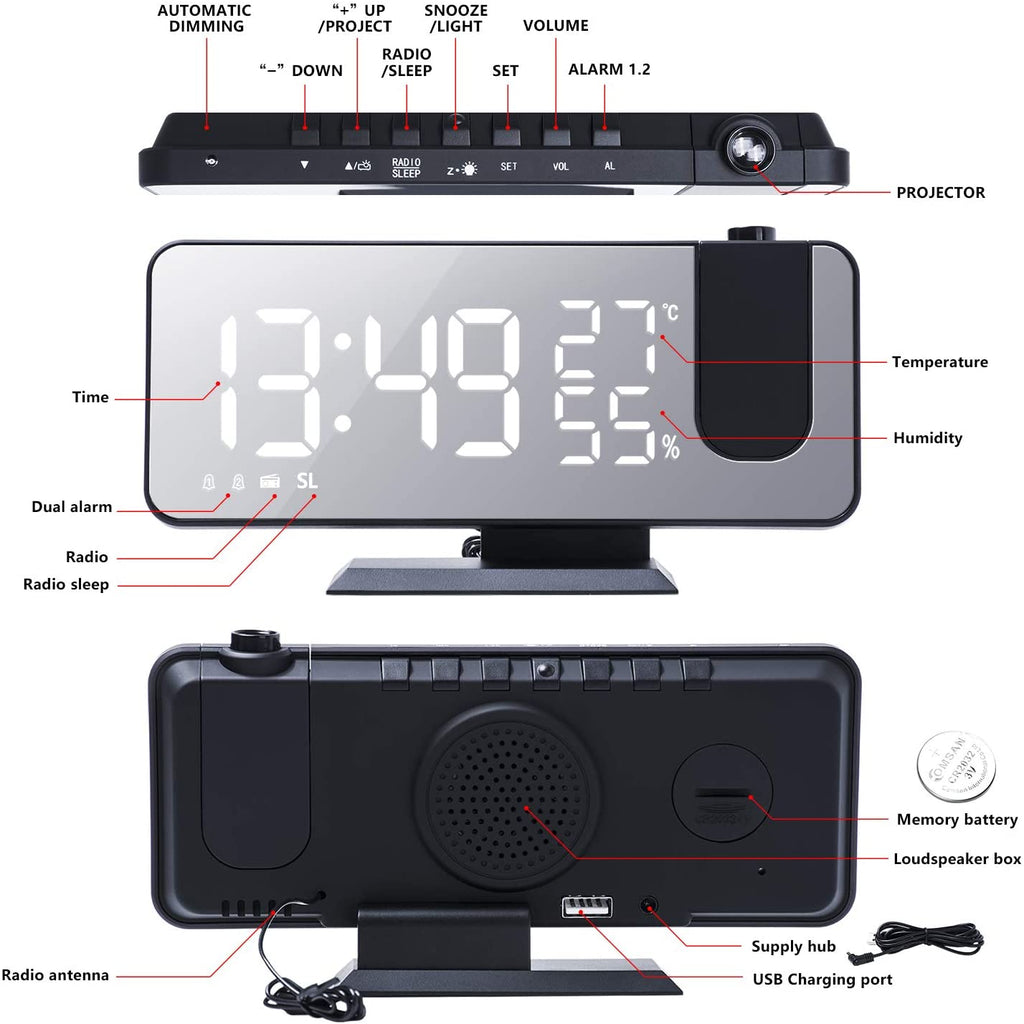 LED Projection Digital Alarm Clock Phone Charger - Mi tienda