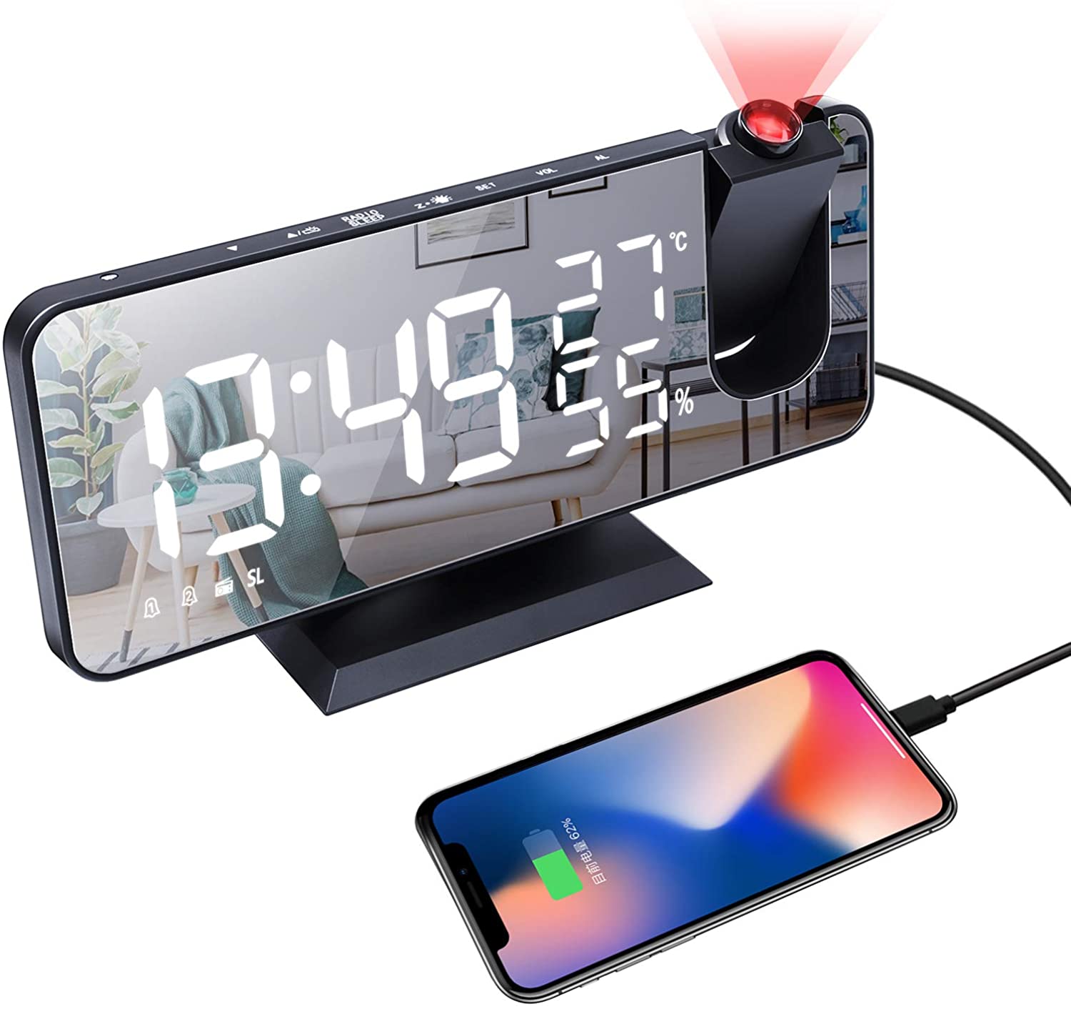 LED Projection Digital Alarm Clock Phone Charger - Mi tienda