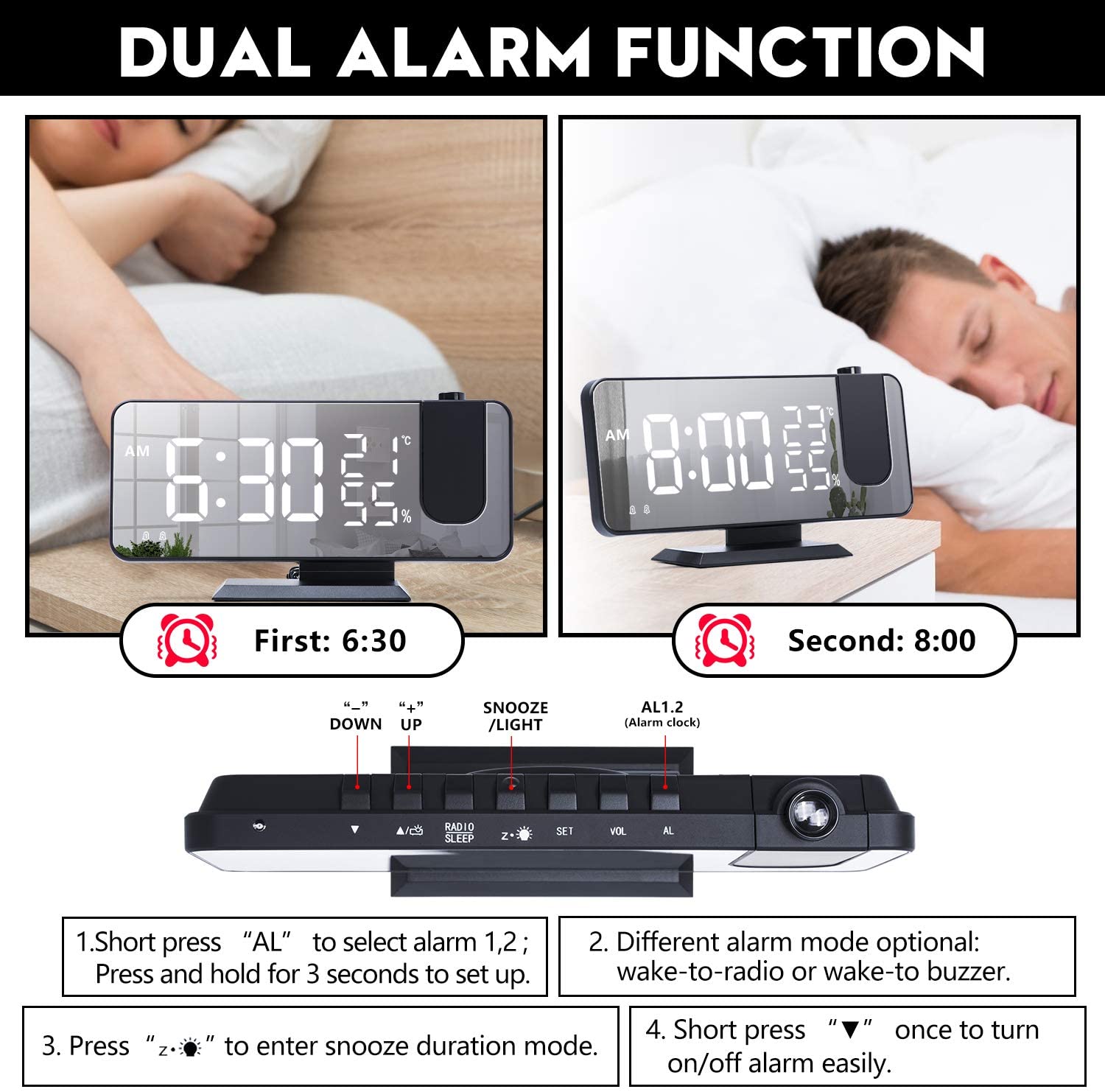 LED Projection Digital Alarm Clock Phone Charger - Mi tienda
