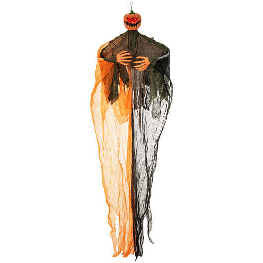 6 Feet Hanging Pumpkin Ghost with Red Glowing Eyes and Bendable Arms-0