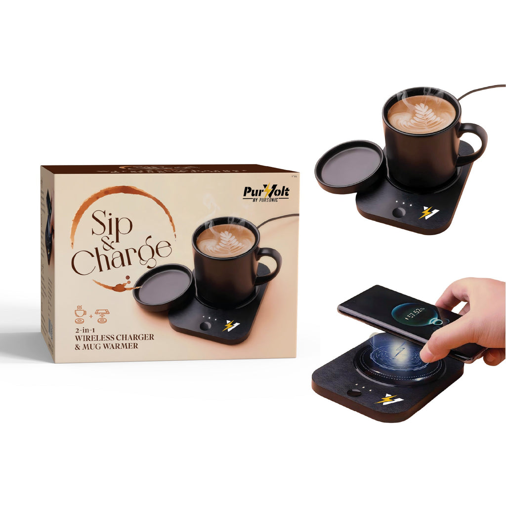 Desk-to-Bedside Power & Comfort Bundle – Sip & Charge 2-in-1 Mug Warmer + 5-in-1 Wireless Charging Alarm Clock Speaker - Mi tienda