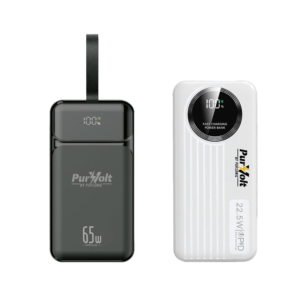Pursonic Power Anywhere Bundle – PurVolt 40,000mAh Power Bank + LED Fast Charging Power Bank with Built-in Cables - Mi tienda