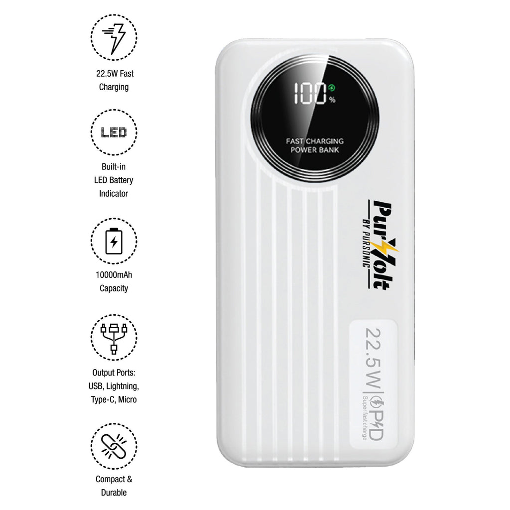 Pursonic Power Anywhere Bundle – PurVolt 40,000mAh Power Bank + LED Fast Charging Power Bank with Built-in Cables - Mi tienda