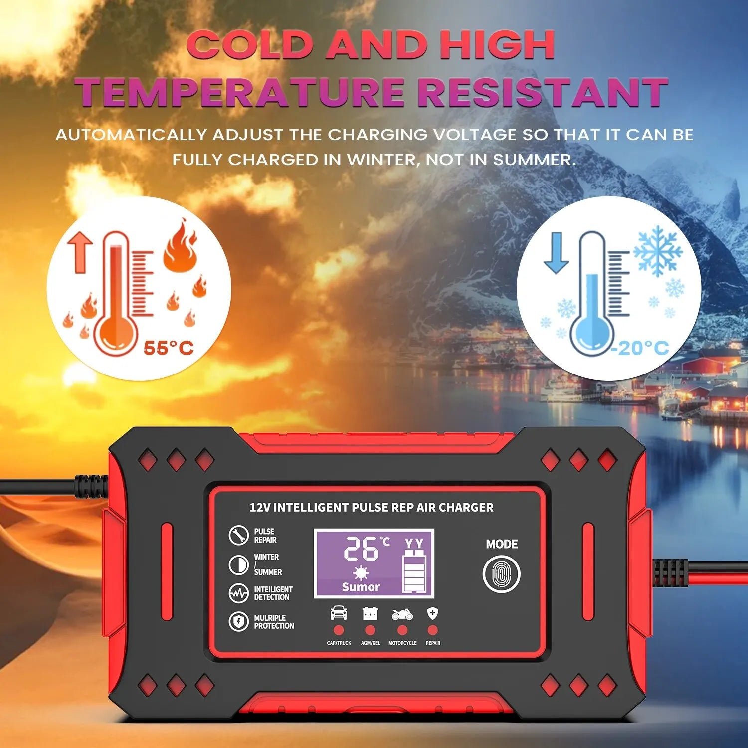 6A 12V Smart Car Battery Charger Lead-Acid Battery Red - Mi tienda
