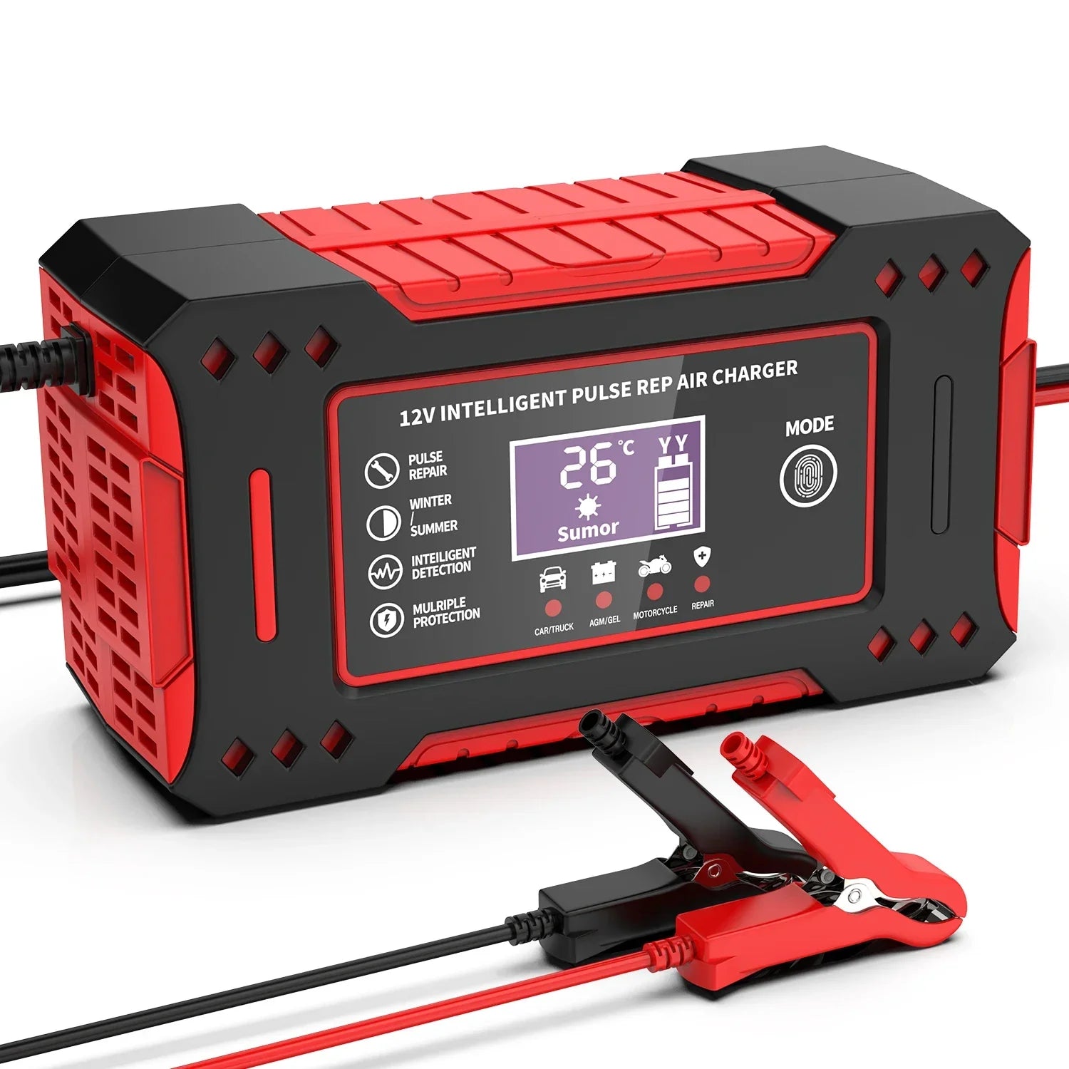 6A 12V Smart Car Battery Charger Lead-Acid Battery Red - Mi tienda