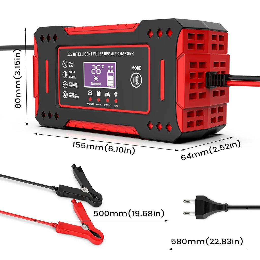 6A 12V Smart Car Battery Charger Lead-Acid Battery Red - Mi tienda