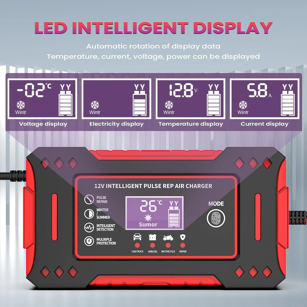 6A 12V Smart Car Battery Charger Lead-Acid Battery Red - Mi tienda