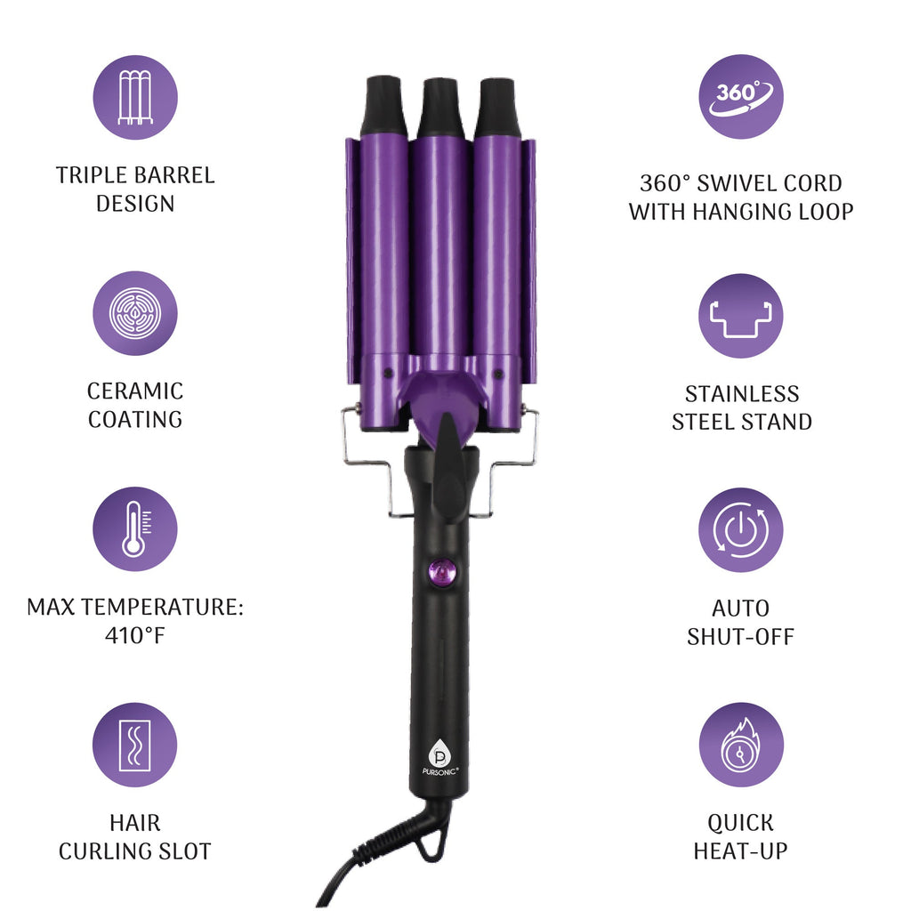 Dimmable LED Vanity Mirror & Pursonic Triple Barrel Hair Curler: The Ultimate Glow-Up Bundle - Mi tienda