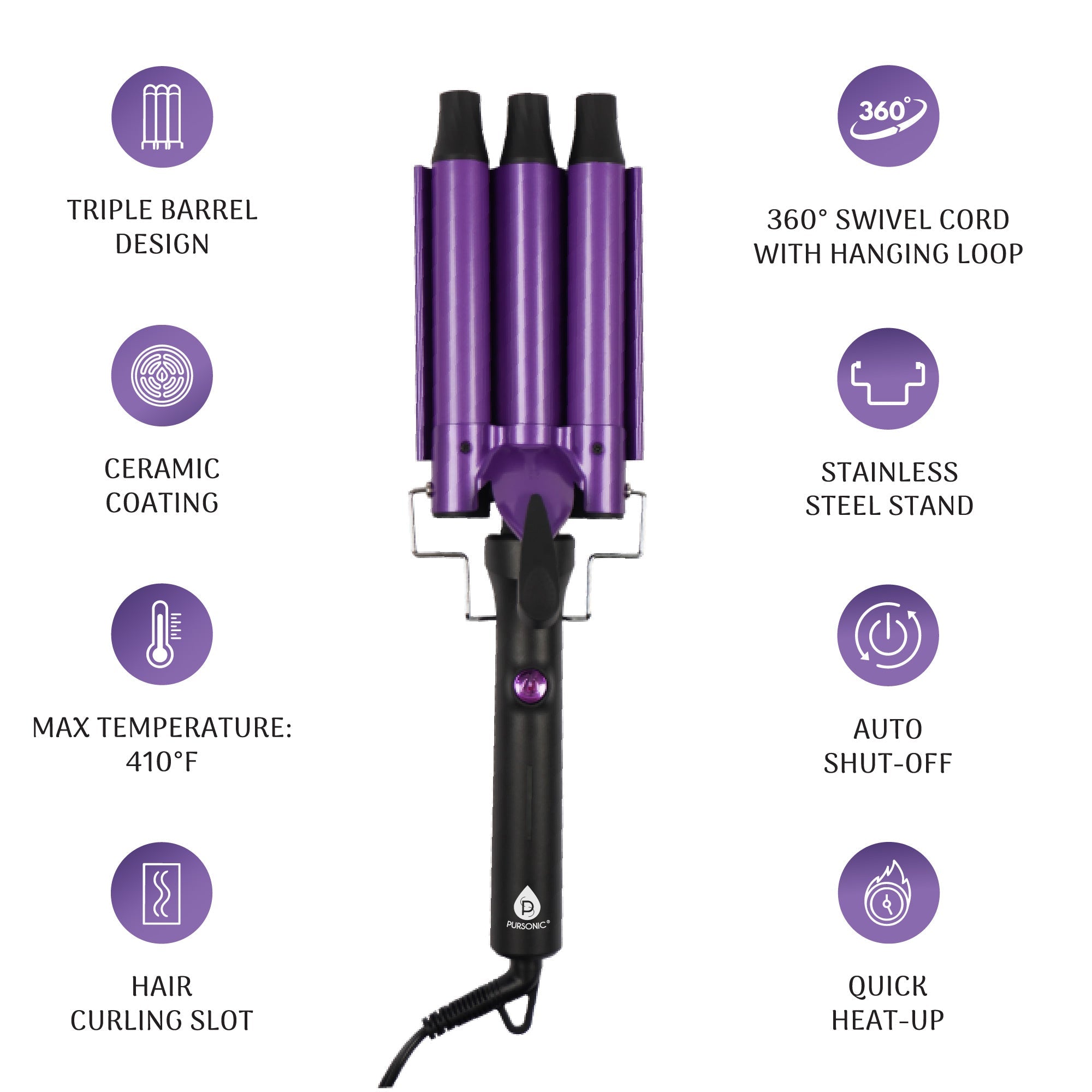 Dimmable LED Vanity Mirror & Pursonic Triple Barrel Hair Curler: The Ultimate Glow-Up Bundle - Mi tienda
