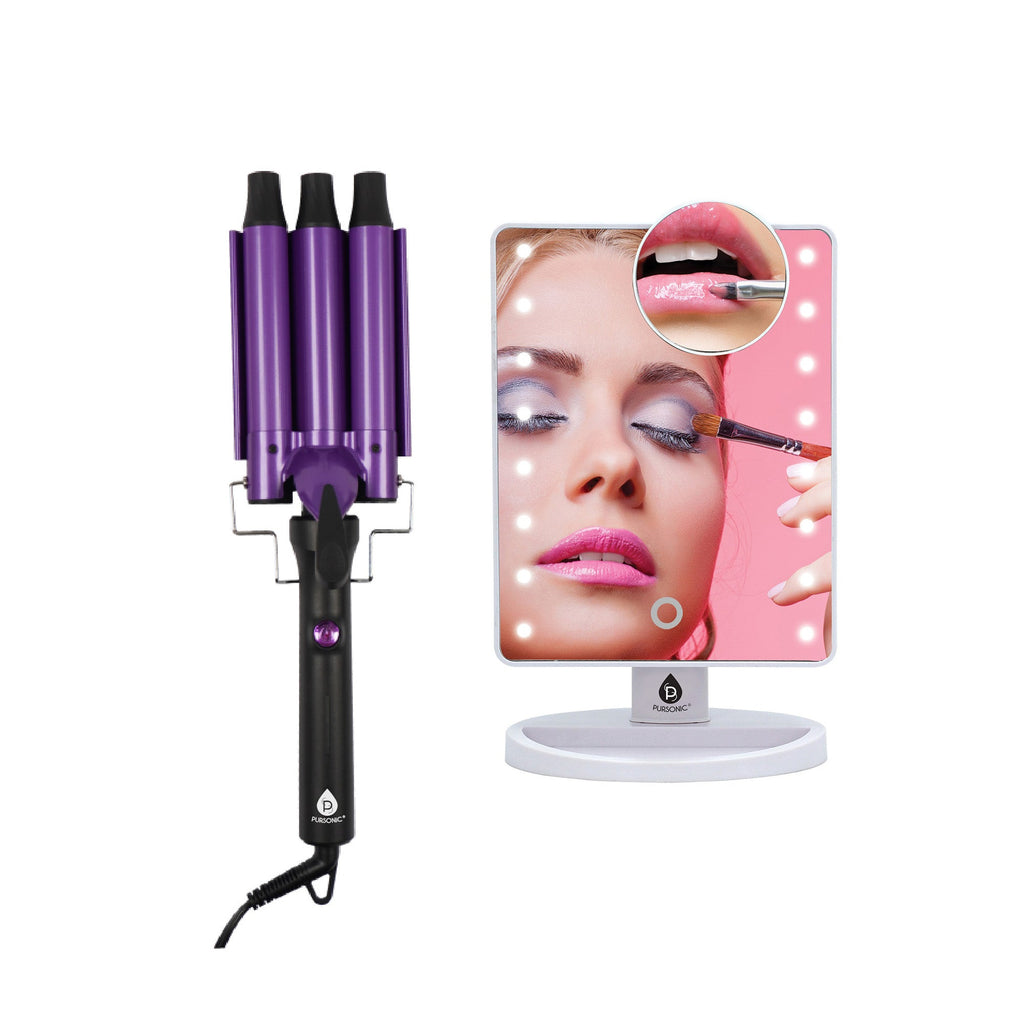 Dimmable LED Vanity Mirror & Pursonic Triple Barrel Hair Curler: The Ultimate Glow-Up Bundle - Mi tienda