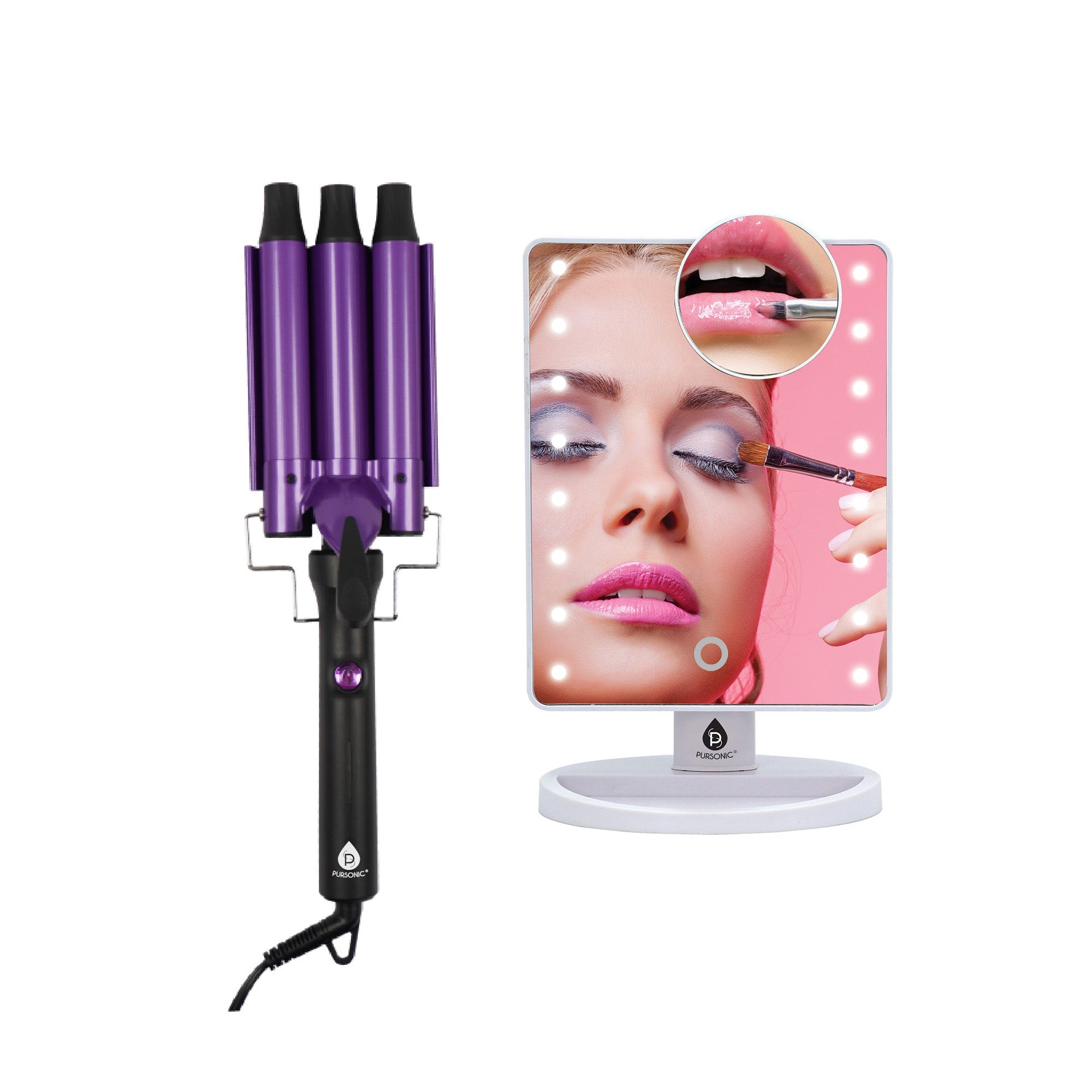 Dimmable LED Vanity Mirror & Pursonic Triple Barrel Hair Curler: The Ultimate Glow-Up Bundle - Mi tienda