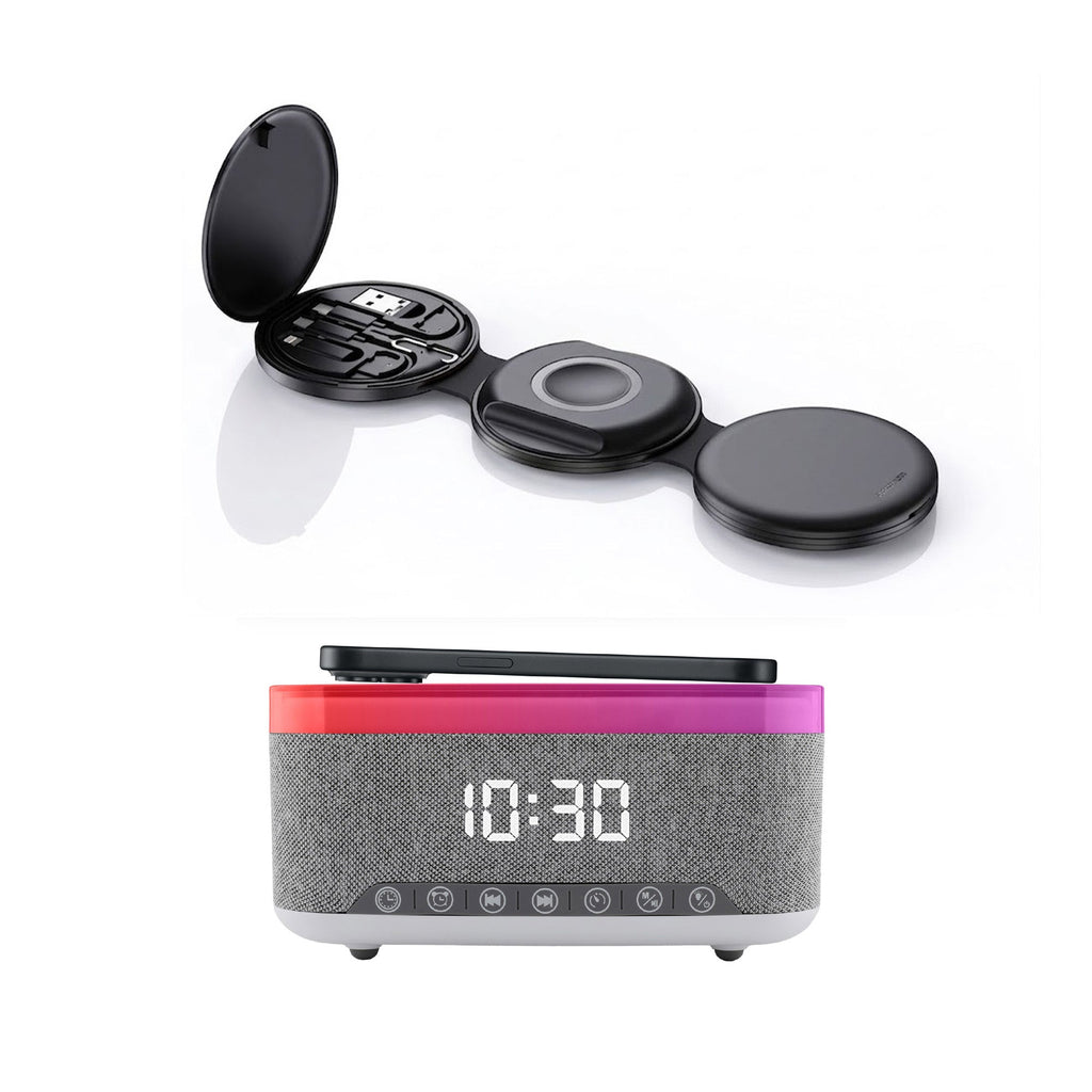 Ultimate 5-in-1 Tech Bundle: Folding Wireless Charger & Multi-Function Bedside Alarm Clock - Mi tienda