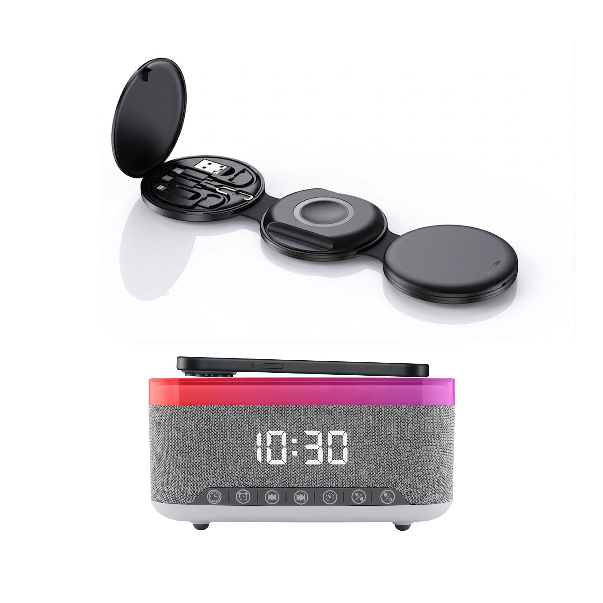 Ultimate 5-in-1 Tech Bundle: Folding Wireless Charger & Multi-Function Bedside Alarm Clock - Mi tienda