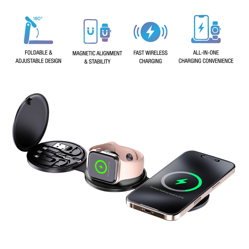 Ultimate 5-in-1 Tech Bundle: Folding Wireless Charger & Multi-Function Bedside Alarm Clock - Mi tienda