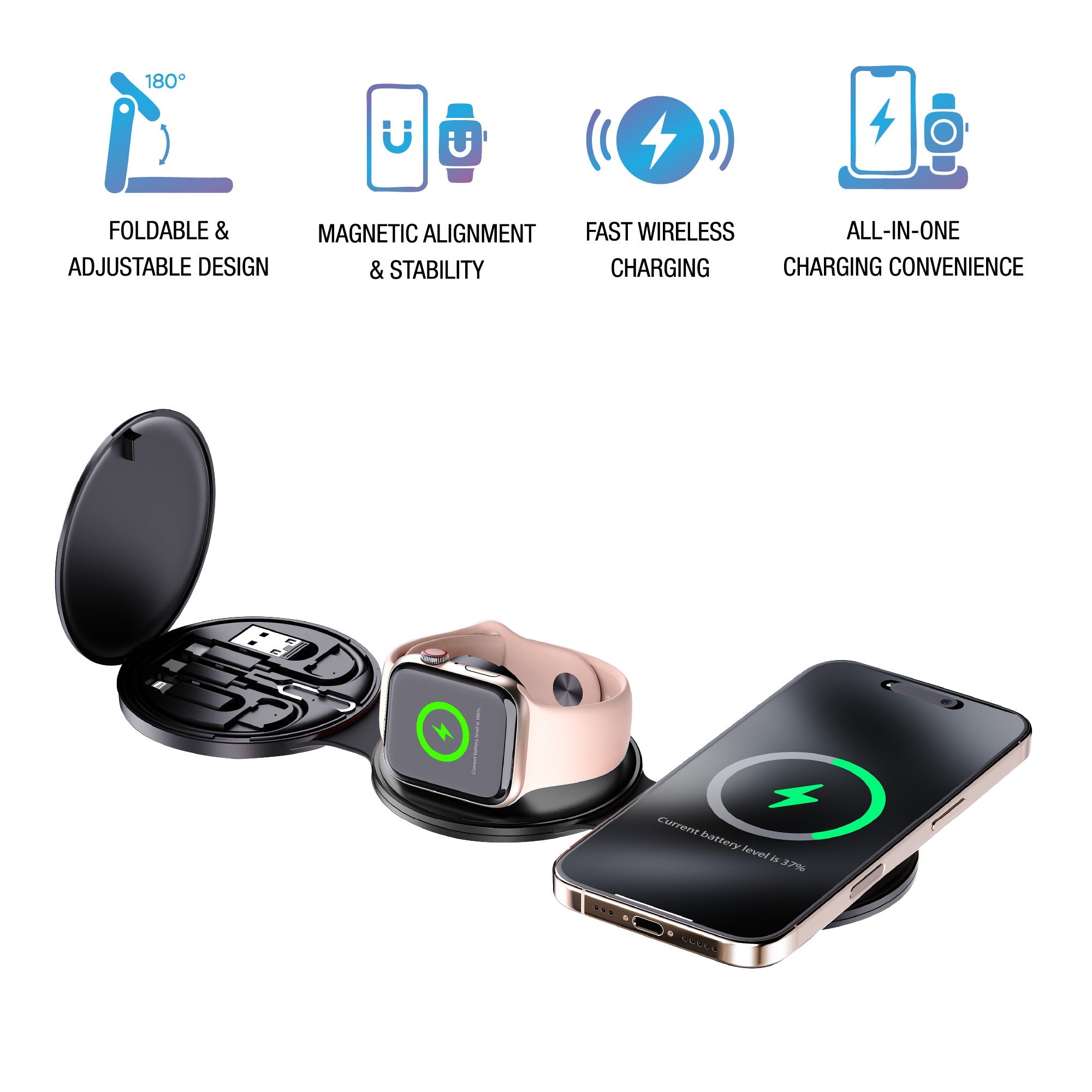 Ultimate 5-in-1 Tech Bundle: Folding Wireless Charger & Multi-Function Bedside Alarm Clock - Mi tienda