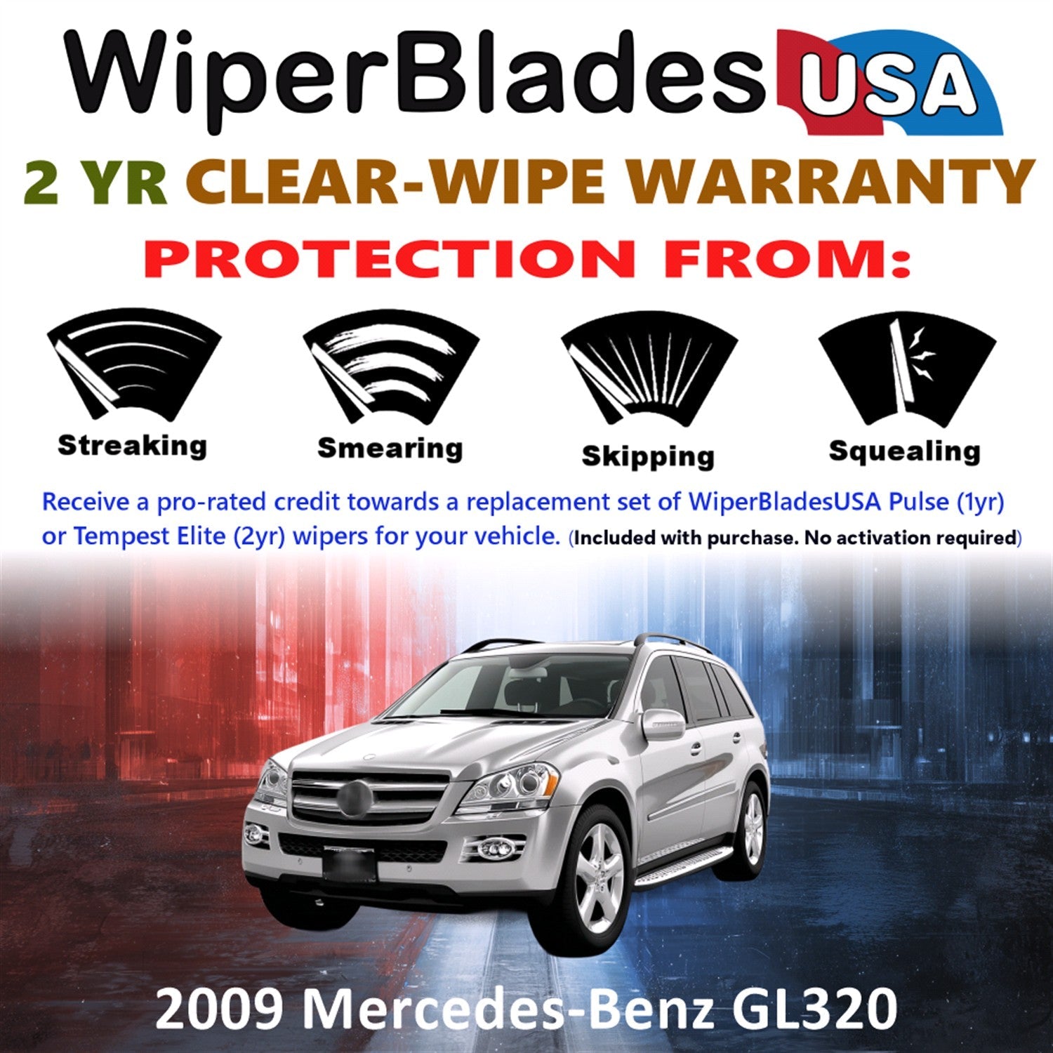 2009 Mercedes-Benz GL320 Wiper Blades w/2yr Wear Warranty (Set of 2) Beam Wipers - Mi tienda