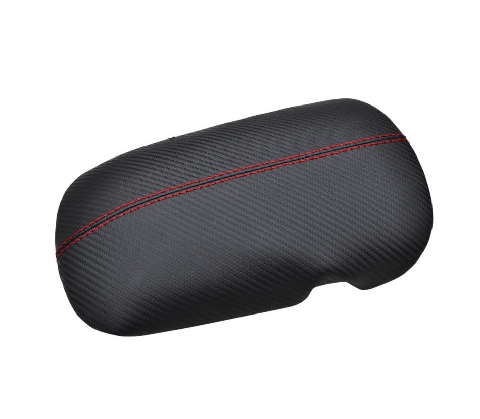 For 2015-2019 Ford Mustang GT Black Carbon Fiber Ultra Leather Console Armrest Cover In Red Stitch - Mi tienda