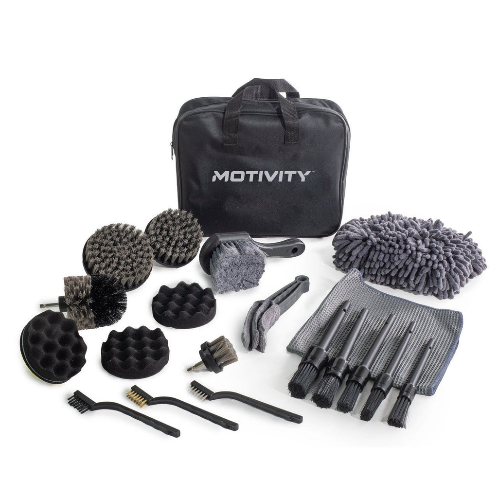 MOTIVITY 21-Piece Car Detailing Kit, Includes Drill Brush Attachment Set, Detail Brushes, Wash Mitt, Drying Towel, and Wheel & Tire Brush - Mi tienda